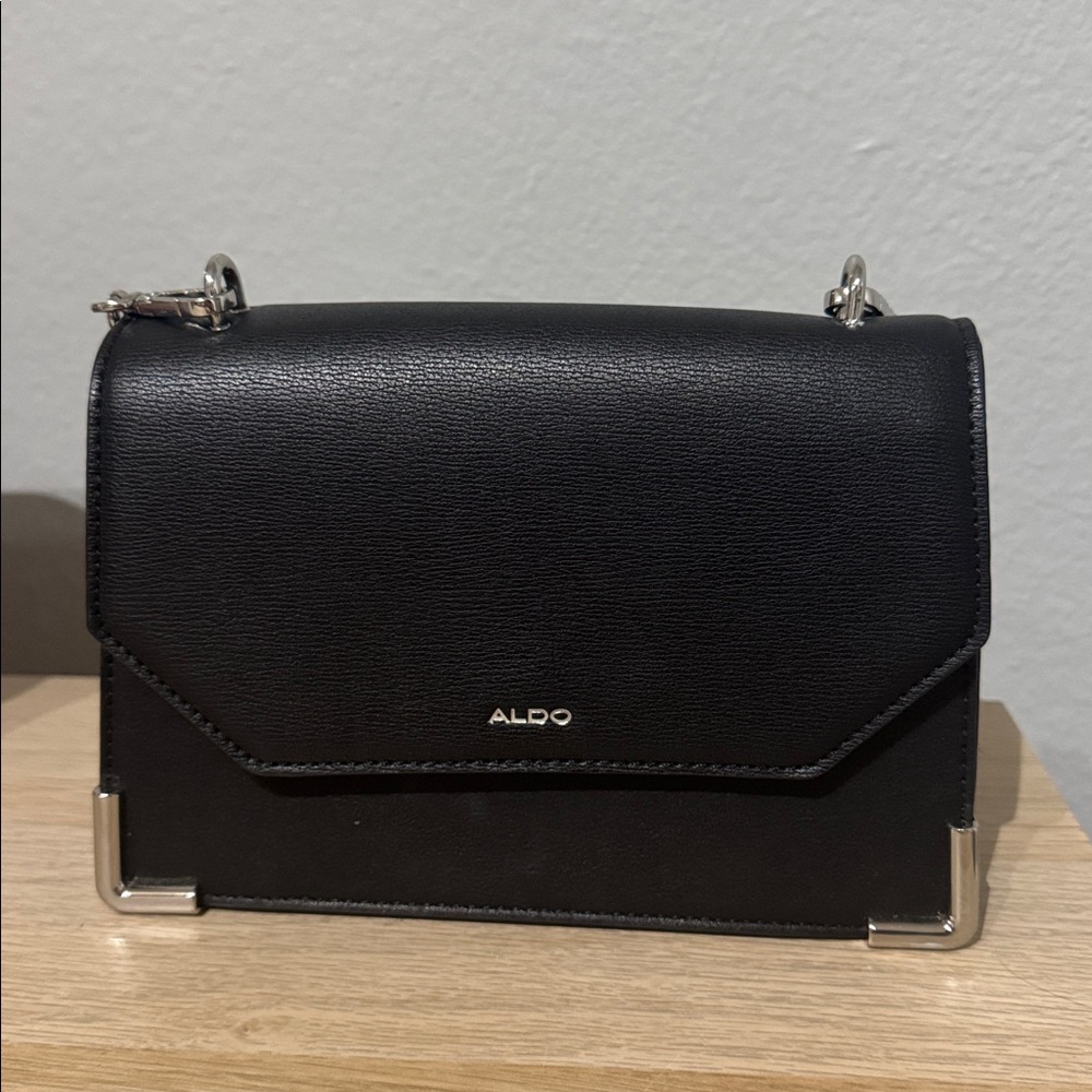 Aldo Elegant Black Handbag with Silver Details